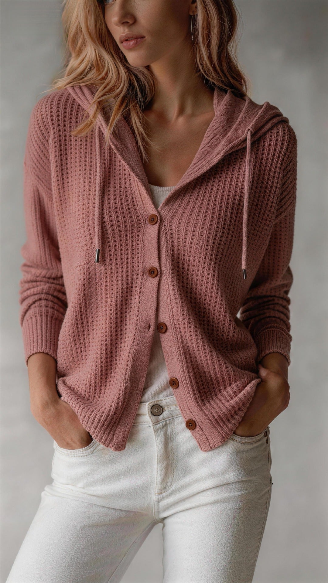 Women's Hooded Knit Cardigan – Relaxed Button Front