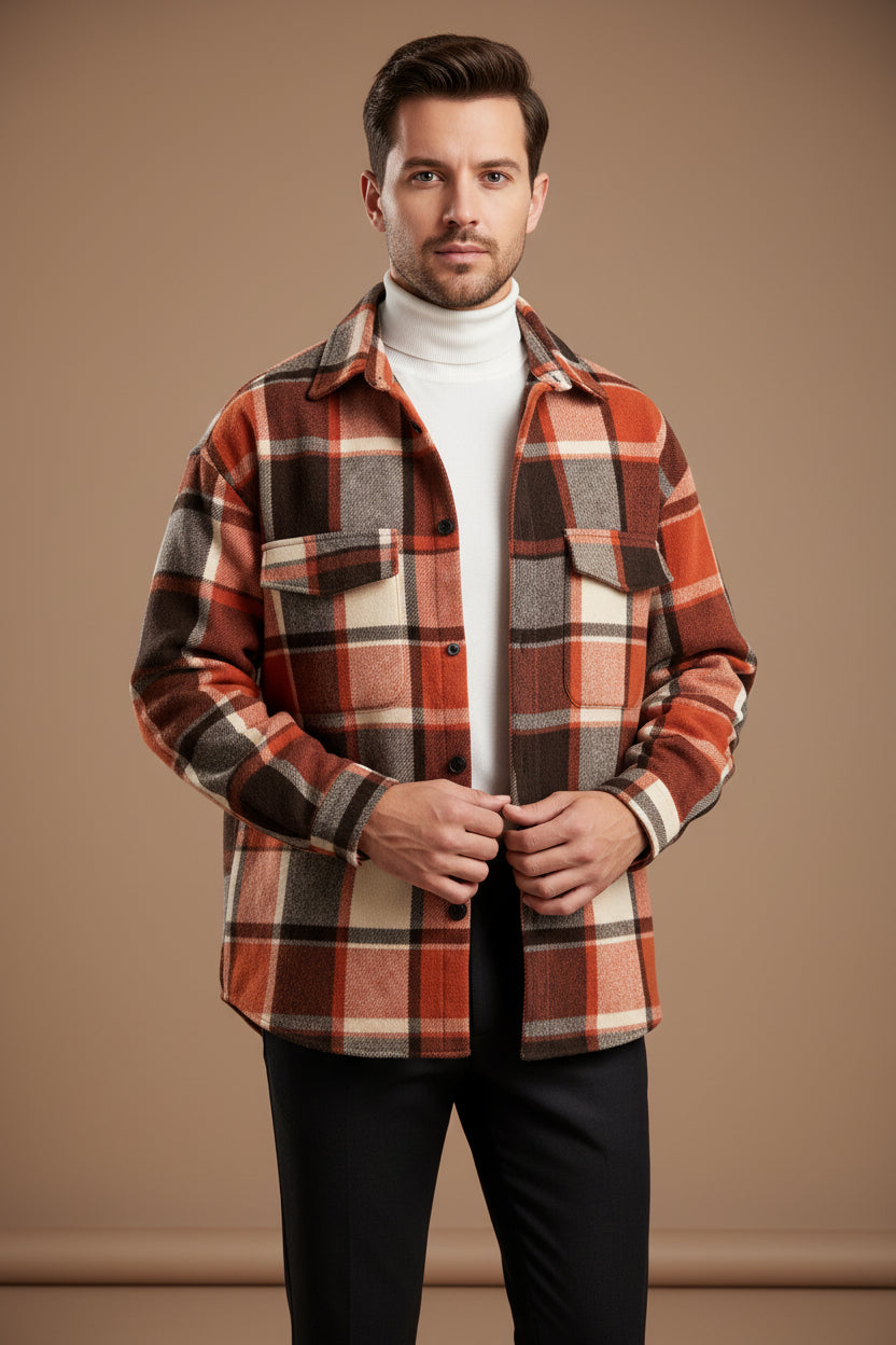 Men's Flannel-Style Shirt – Brushed Plaid Relaxed Fit
