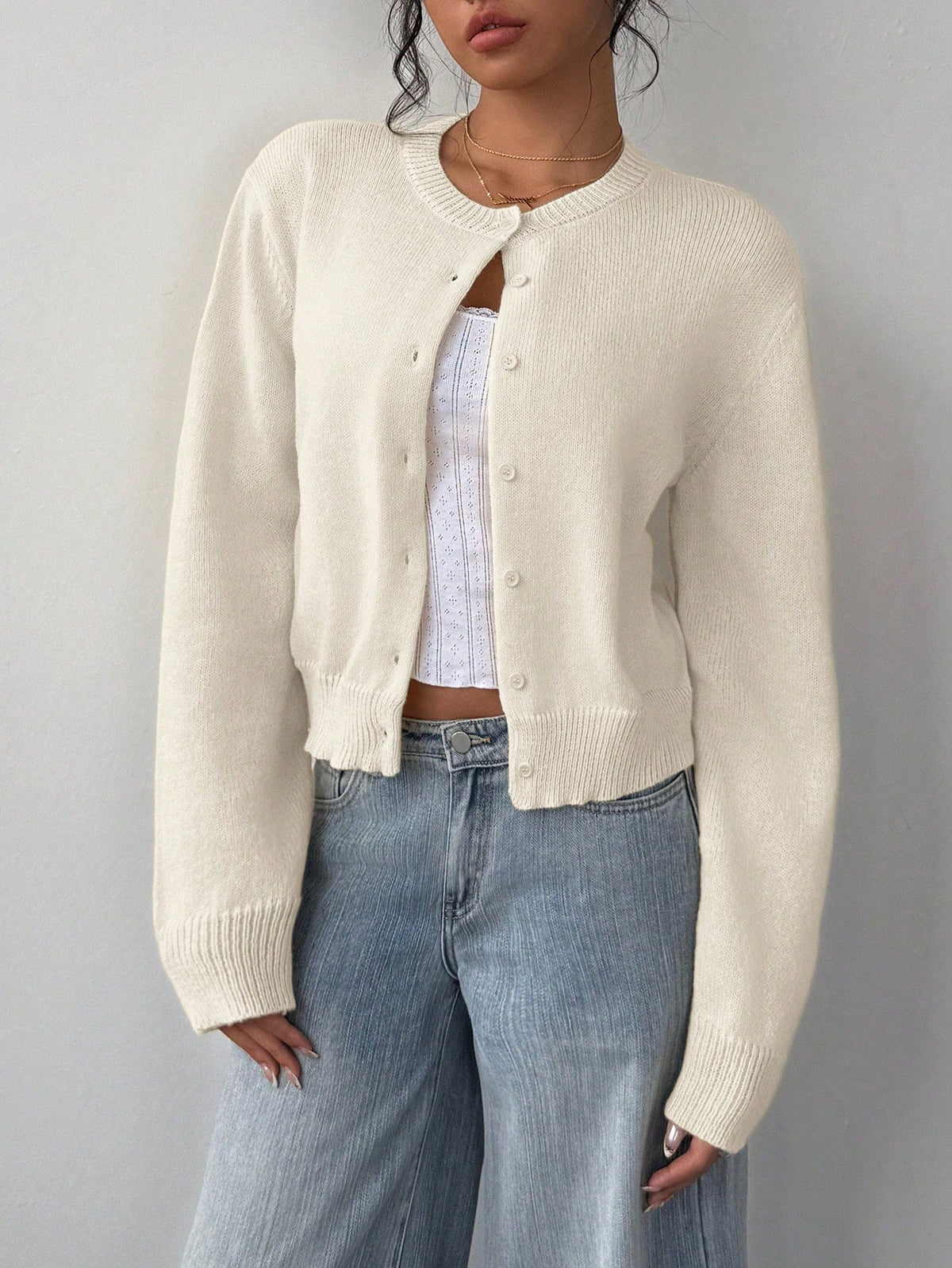 Women's Cropped Cardigan – Slim Fine-Knit Fit