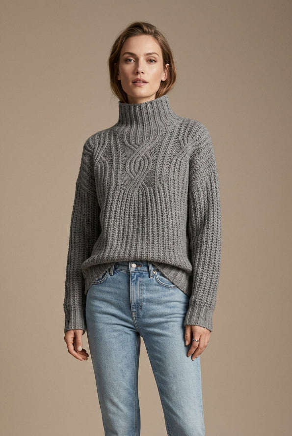 Women's High Neck Sweater – Twisted Knit Relaxed Fit