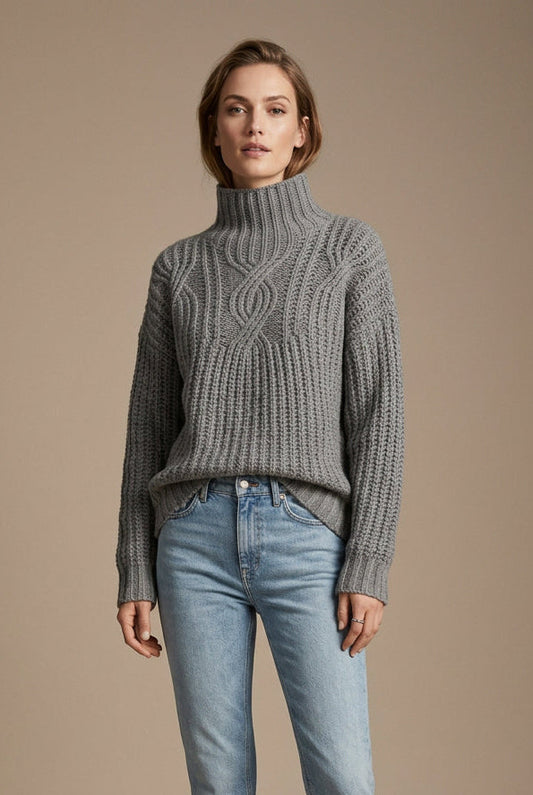 Women's High Neck Sweater – Twisted Knit Relaxed Fit