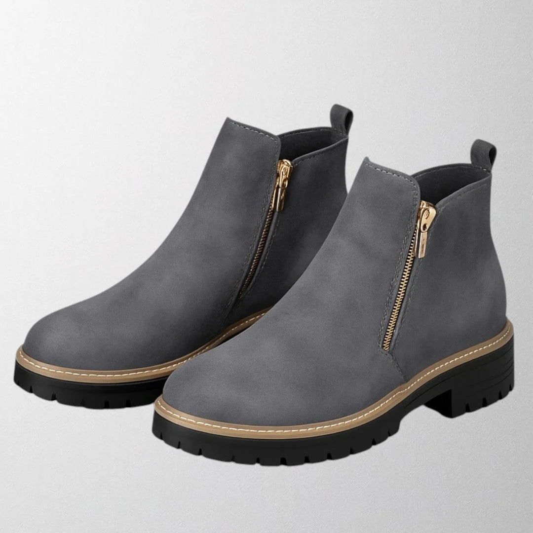 Women's Ankle Boot – Chunky Mid Heel Side Zip