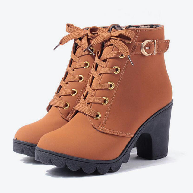 Women's Lace-Up Ankle Boots – Crossover Strap Platform