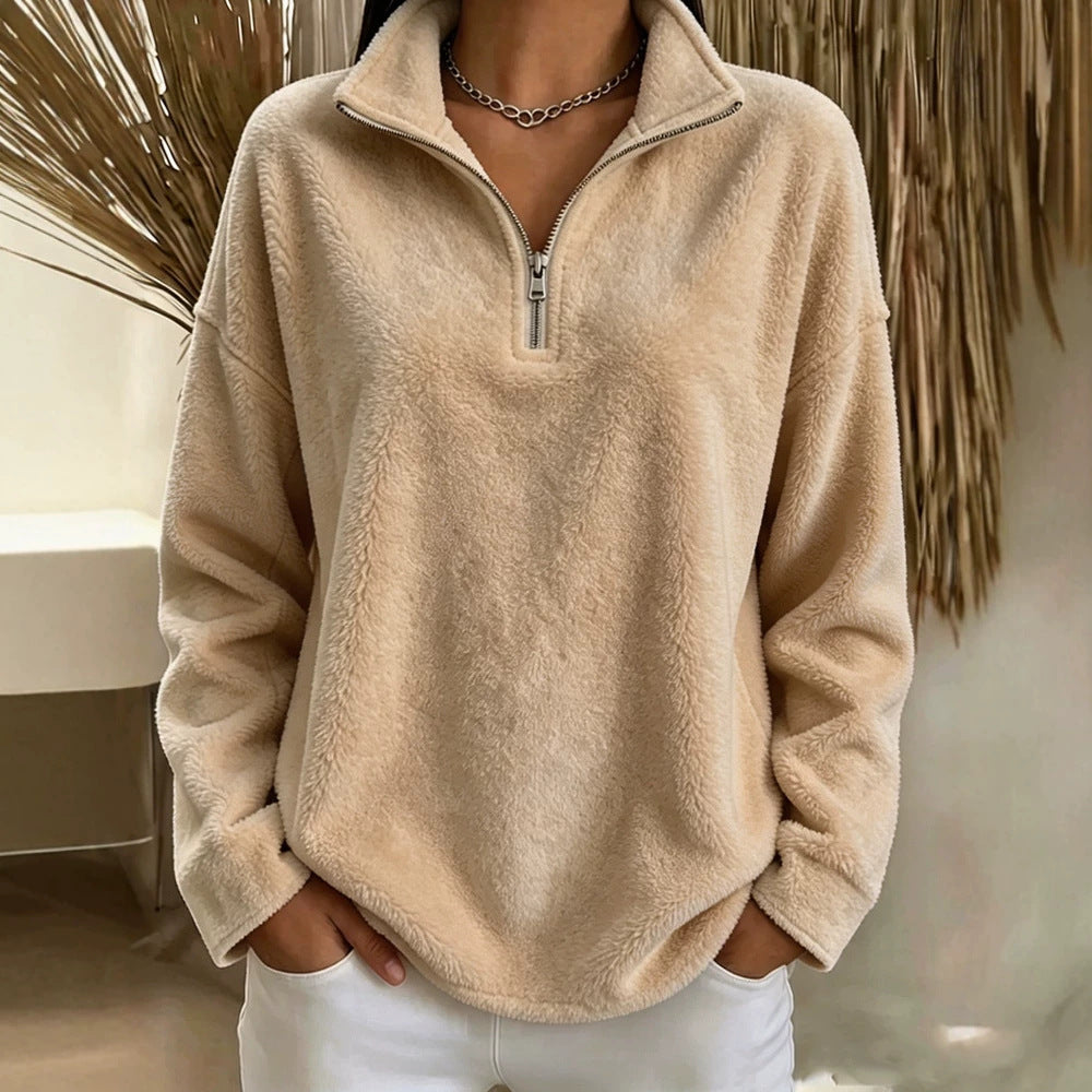 Women's Fleece Hoodie – Stand Collar Quarter Zip