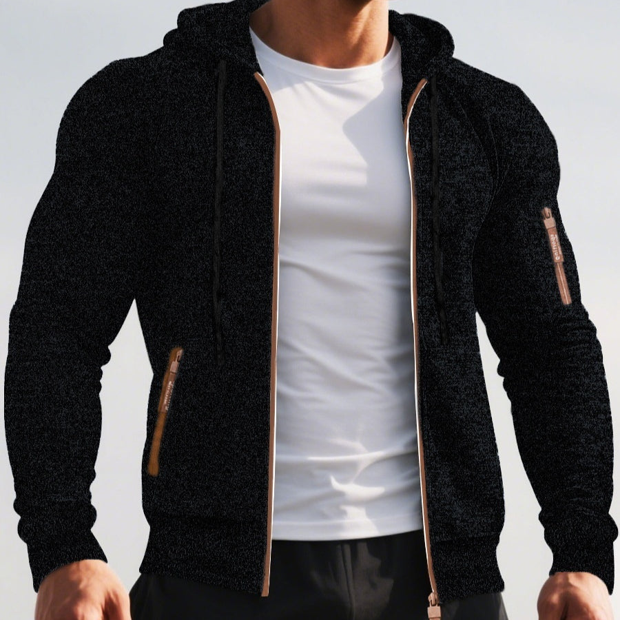 Men's Hooded Zip Cardigan – Textured Jacquard Knit