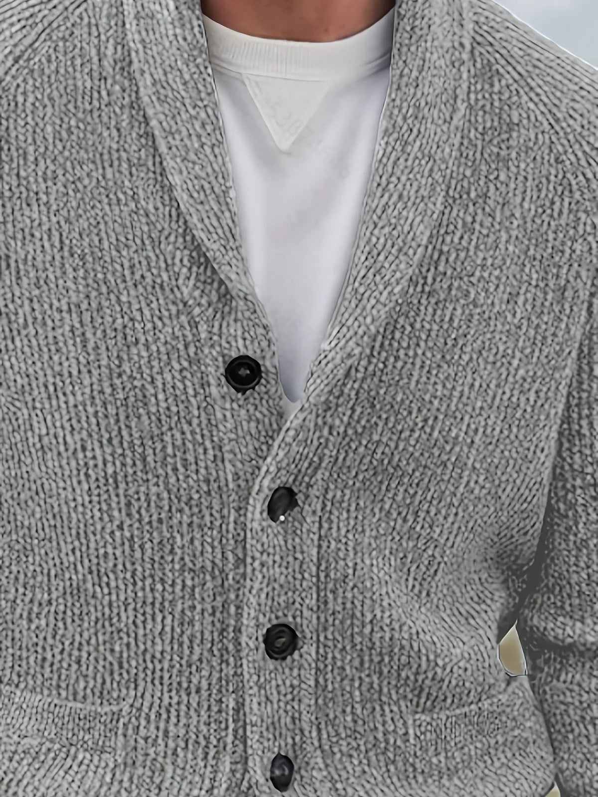 Men's V-Neck Knit Cardigan – Relaxed Thick-Knit Fit