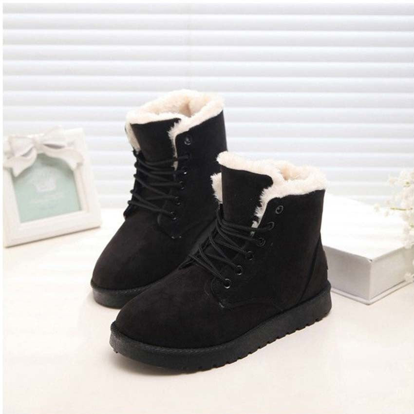 Women's Lace-Up Ankle Boot – Plush Lined Flat Heel