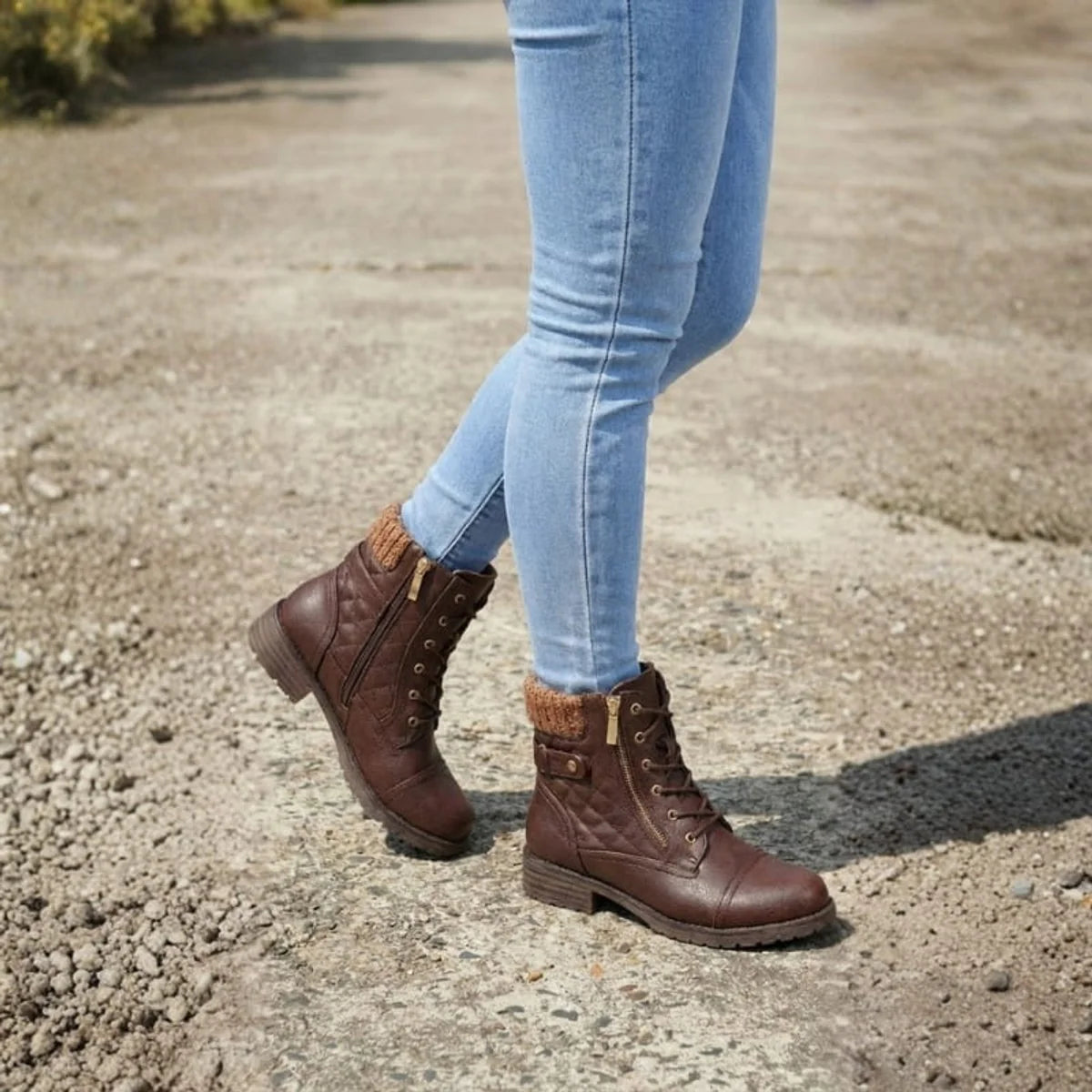 Women's Lace-Up Ankle Boots – Side Zip Block Heel
