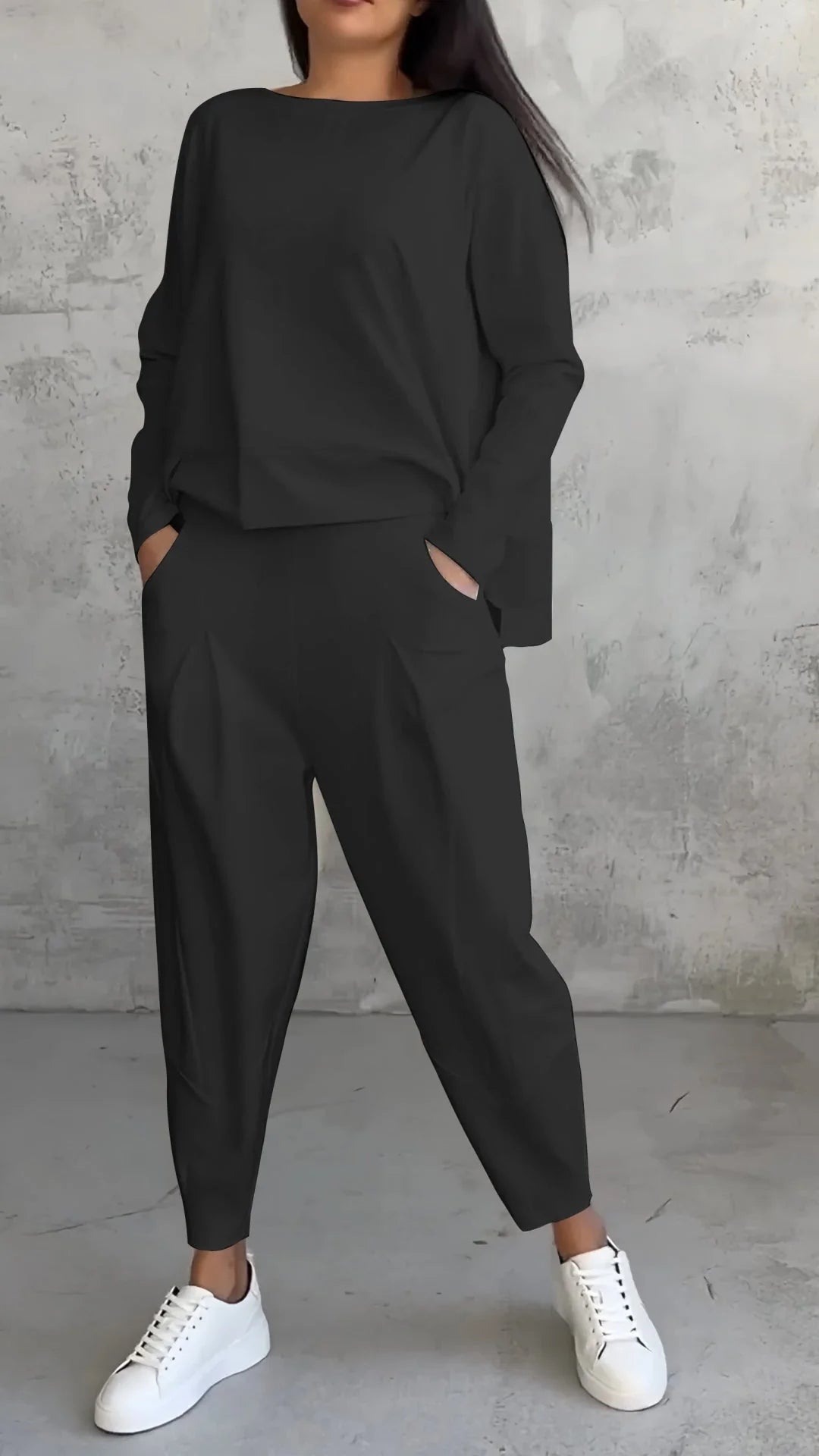 Women's Two-Piece Set – Crew Neck Top & Tapered Pants