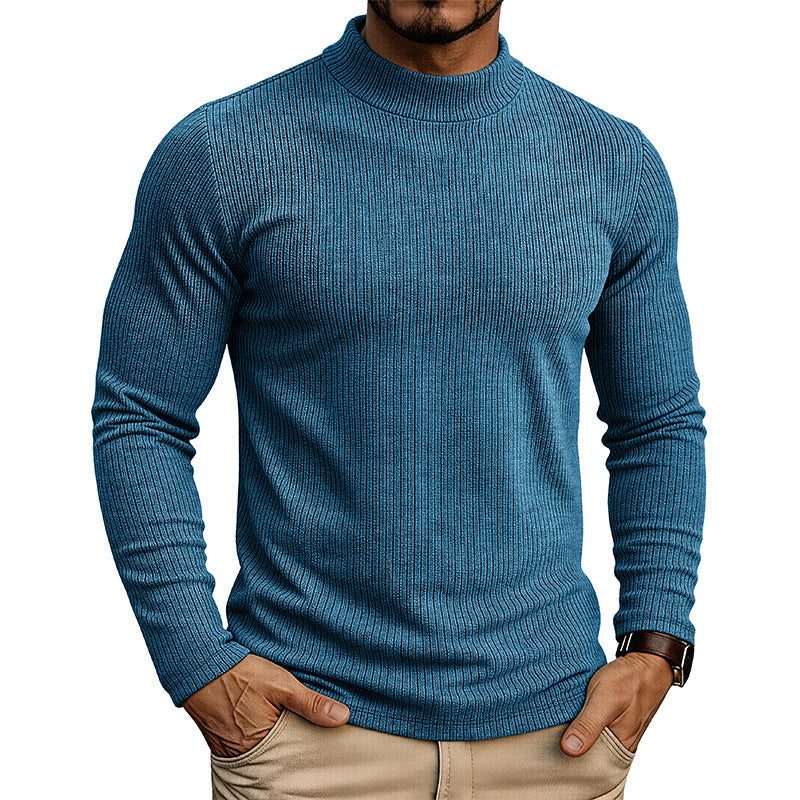 Men's Mandarin Collar Sweater – Fine Rib Slim Fit