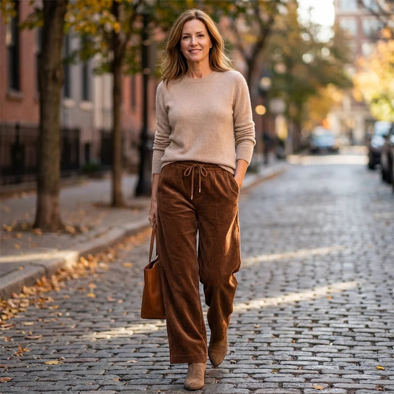 Women's Wide-Leg Corduroy Pants – Relaxed Drawstring Fit