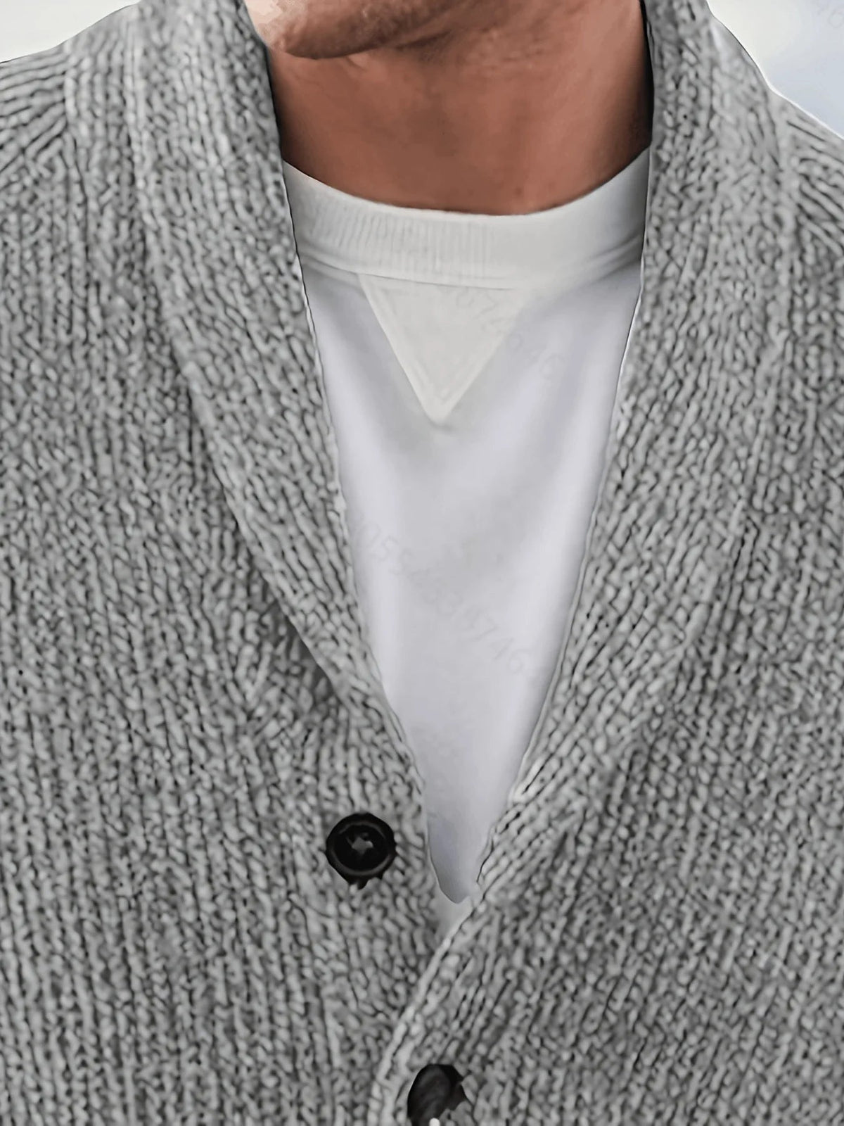 Men's V-Neck Knit Cardigan – Relaxed Thick-Knit Fit