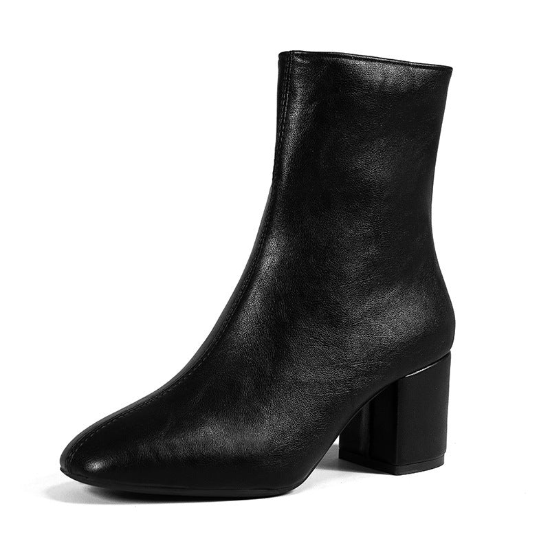 Women's Block Heel Ankle Boot – Square Toe Side Zip