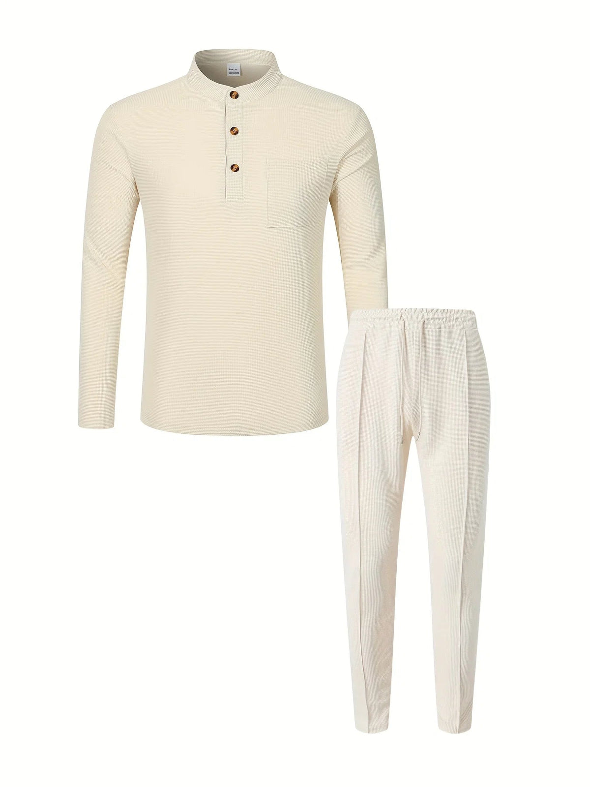 Men's Waffle-Knit Two-Piece Set – Henley and Drawstring Pants