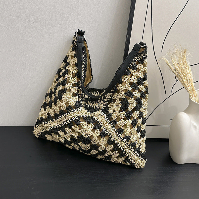 Women's Woven Shoulder Bag – Open-Weave Contrast Braid