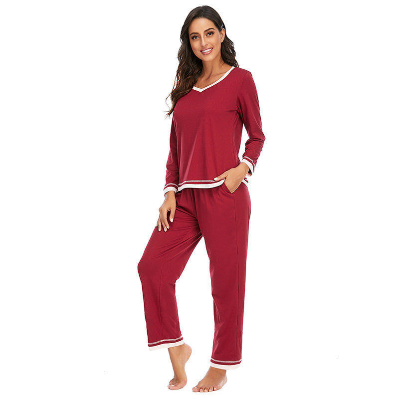 Women's Cotton Pajama Set – Long Sleeve V-Neck