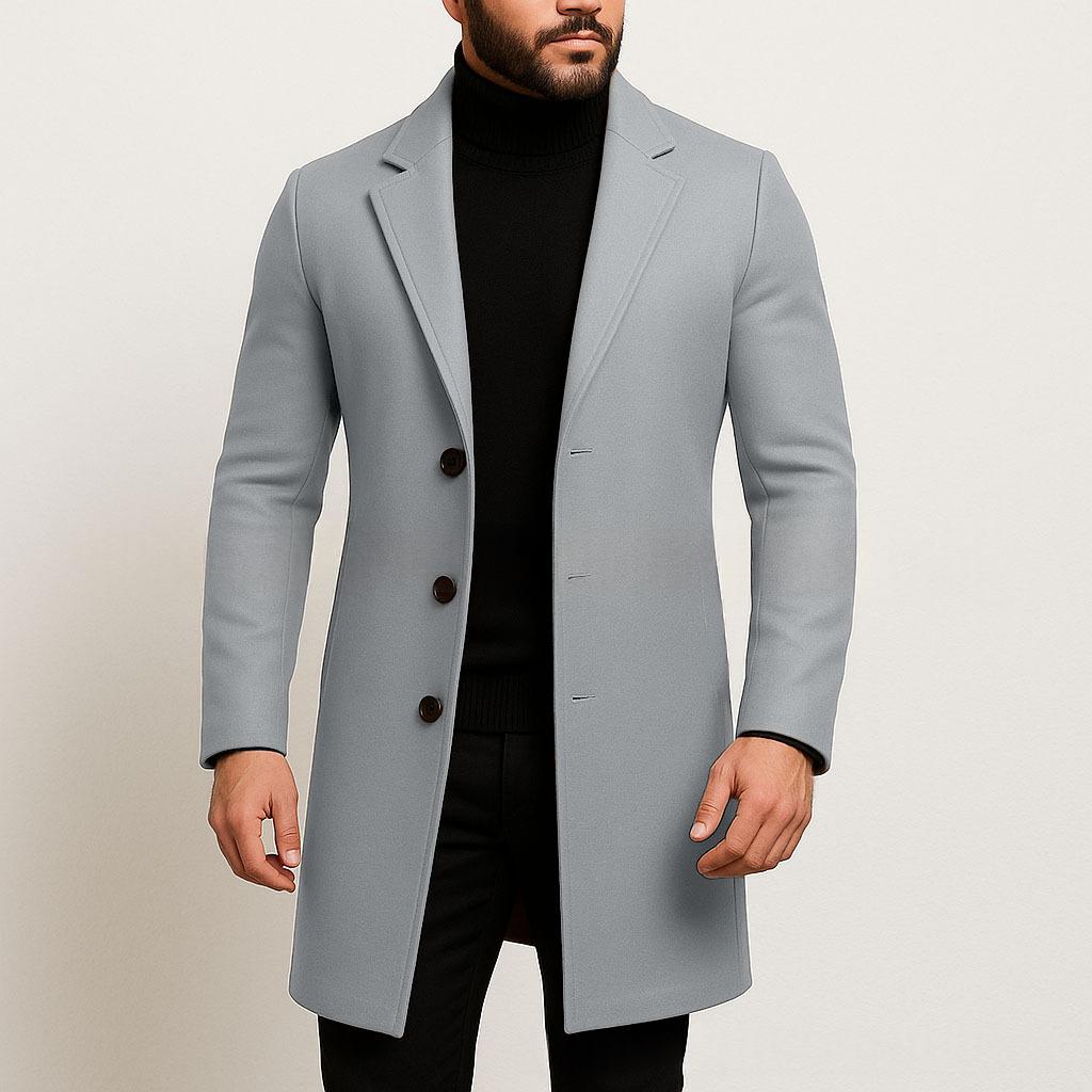 Men's Single-Breasted Trench Coat – Slim Longline Fit