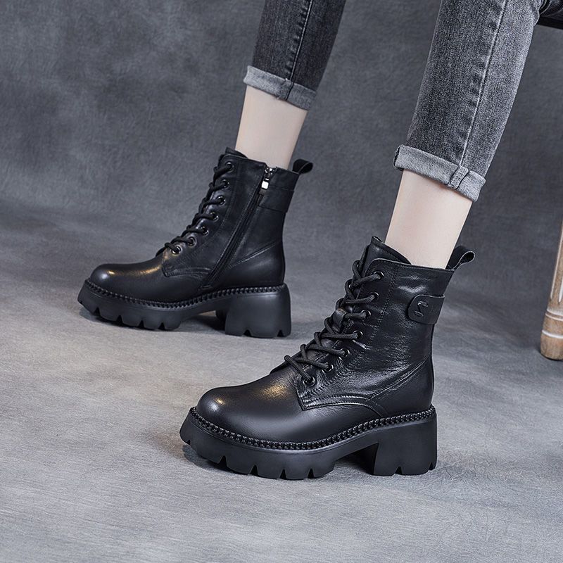 Women's Platform Ankle Boot – Lace-Up With Side Zip