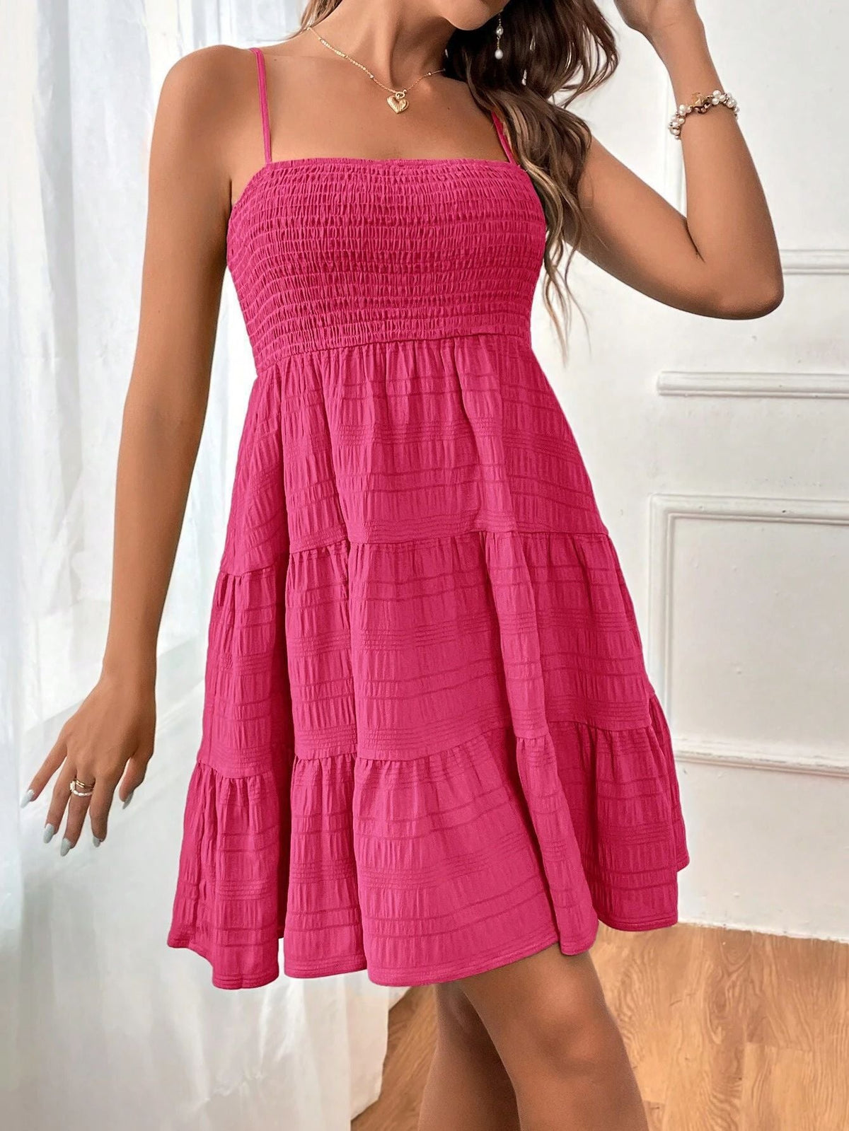 Women's Textured Mini Dress – Sleeveless A-Line Cut