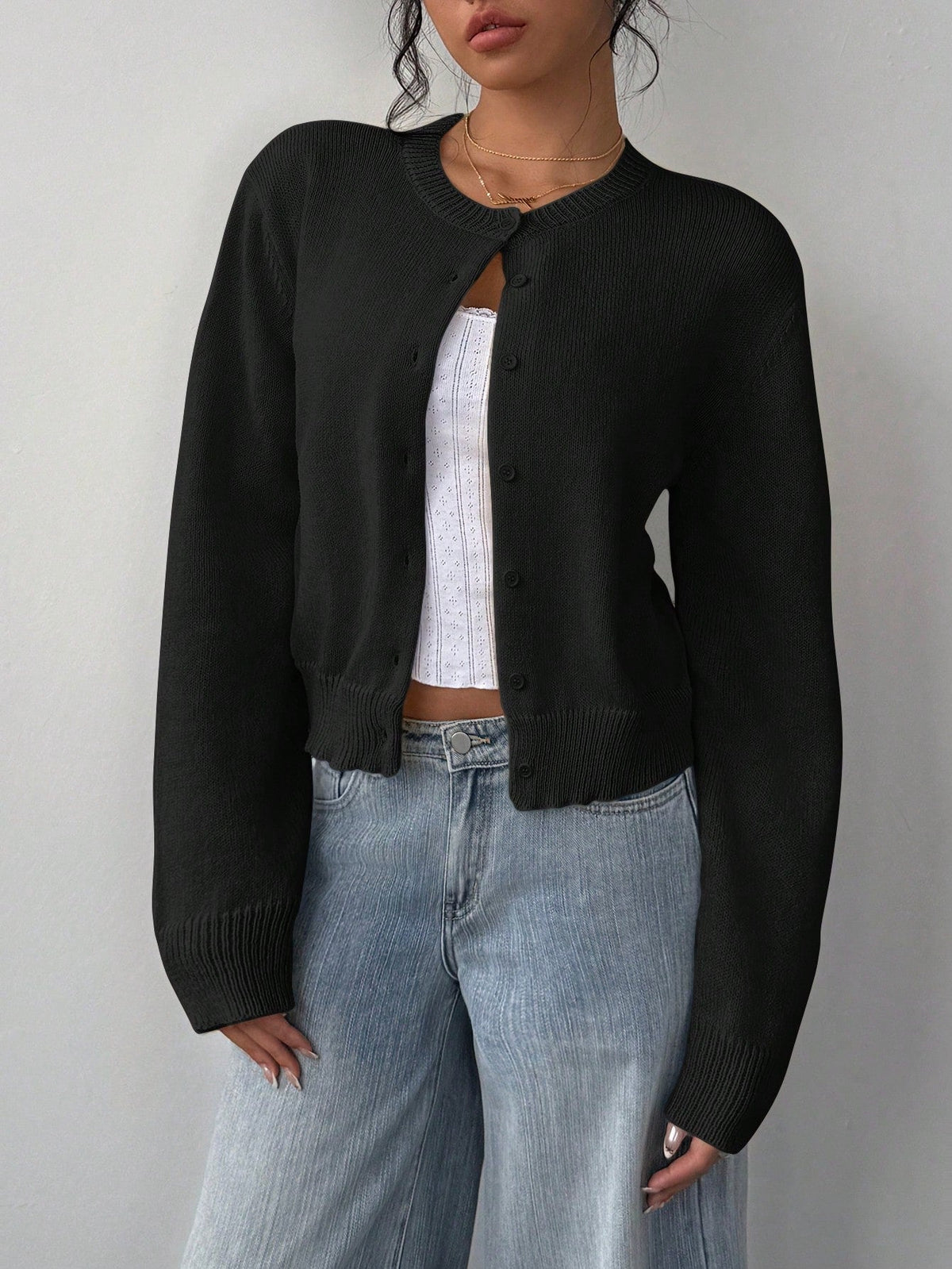 Women's Cropped Cardigan – Slim Fine-Knit Fit