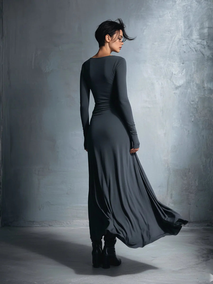 Women's Wrap Maxi Dress – Long Sleeve Tie Waist
