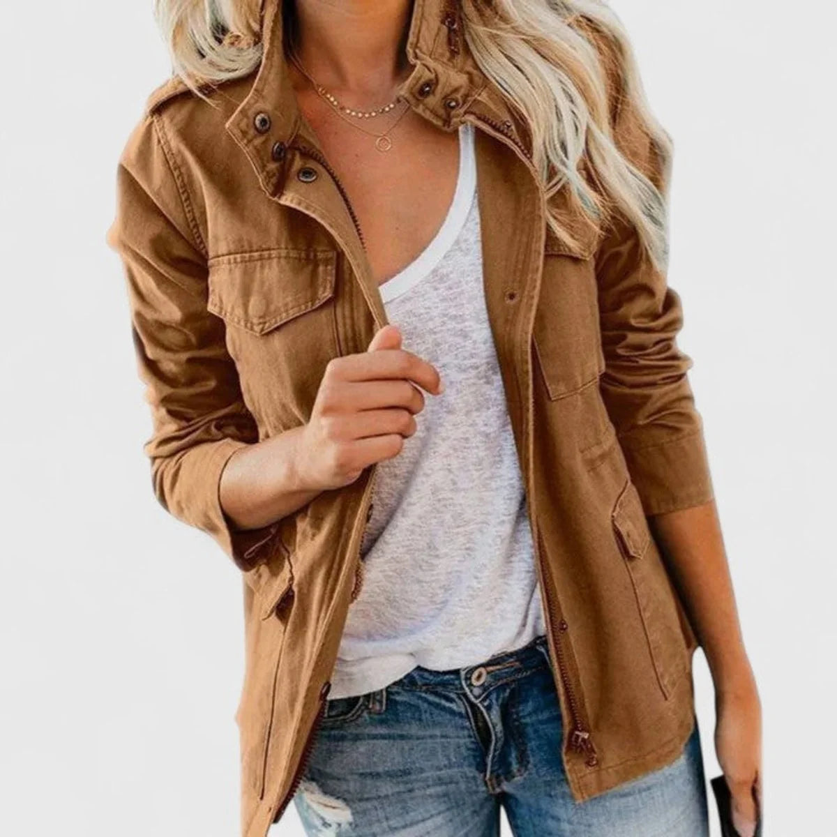 Women's Cropped Cotton Jacket – Slim Lapel Zip Front
