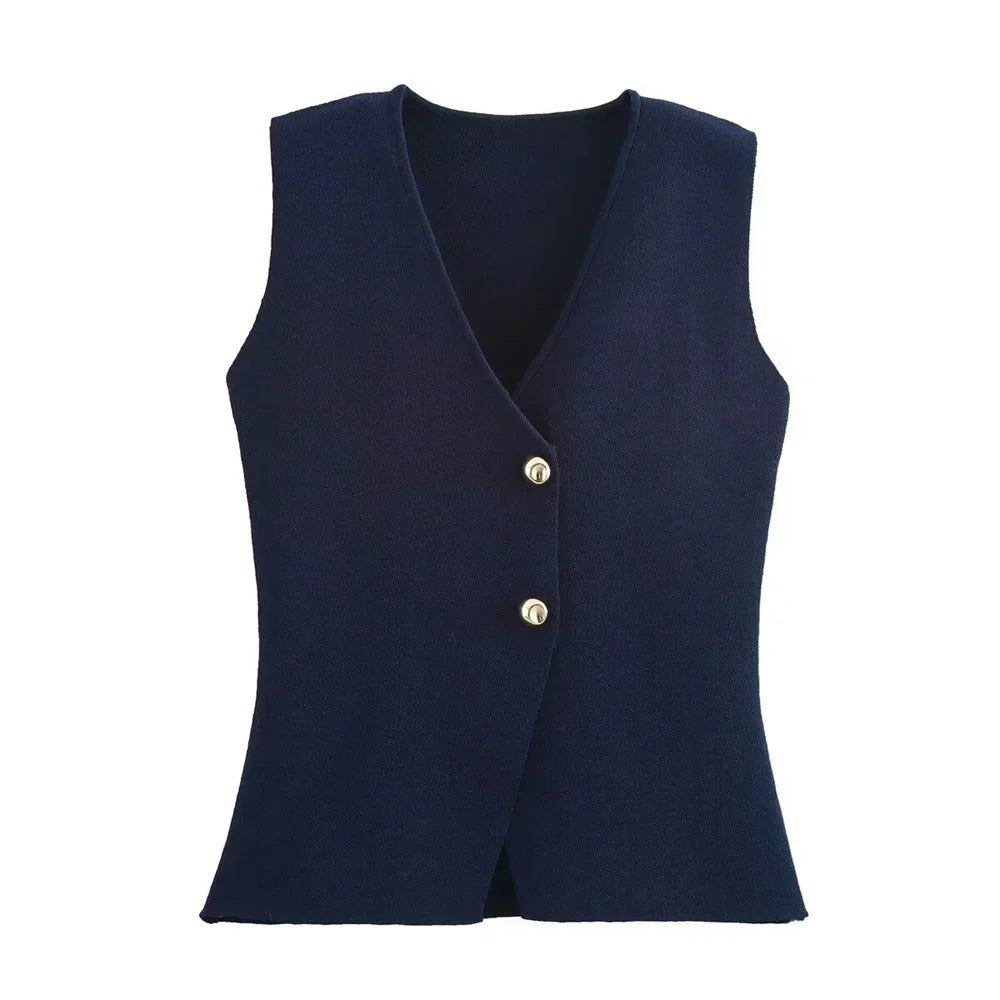 Women's Ribbed Knit Vest – Open-Front Sleeveless Cut