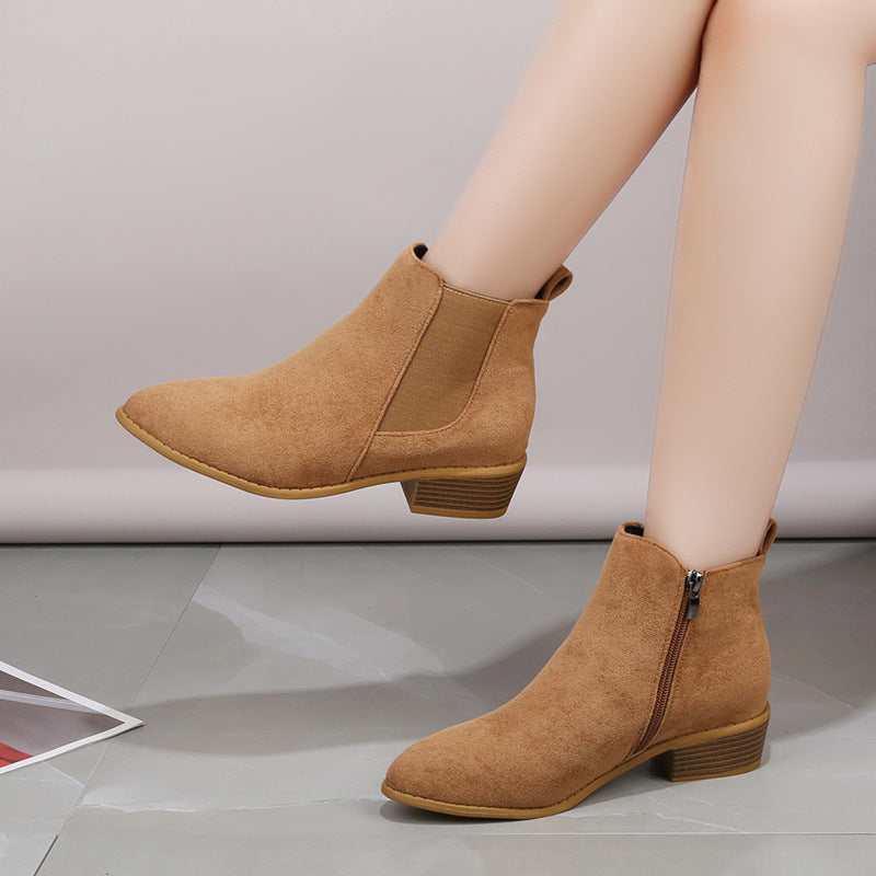 Women's Suede Ankle Boots – Pointed Toe Block Heel