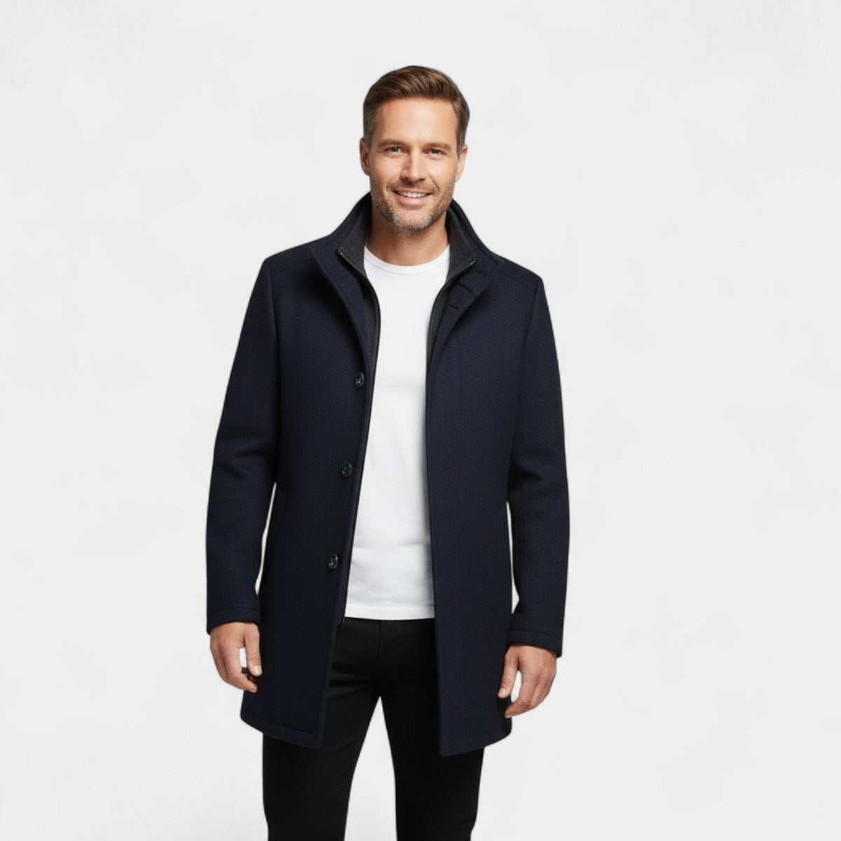 Men's Wool Coat – Double Collar Mid-Length