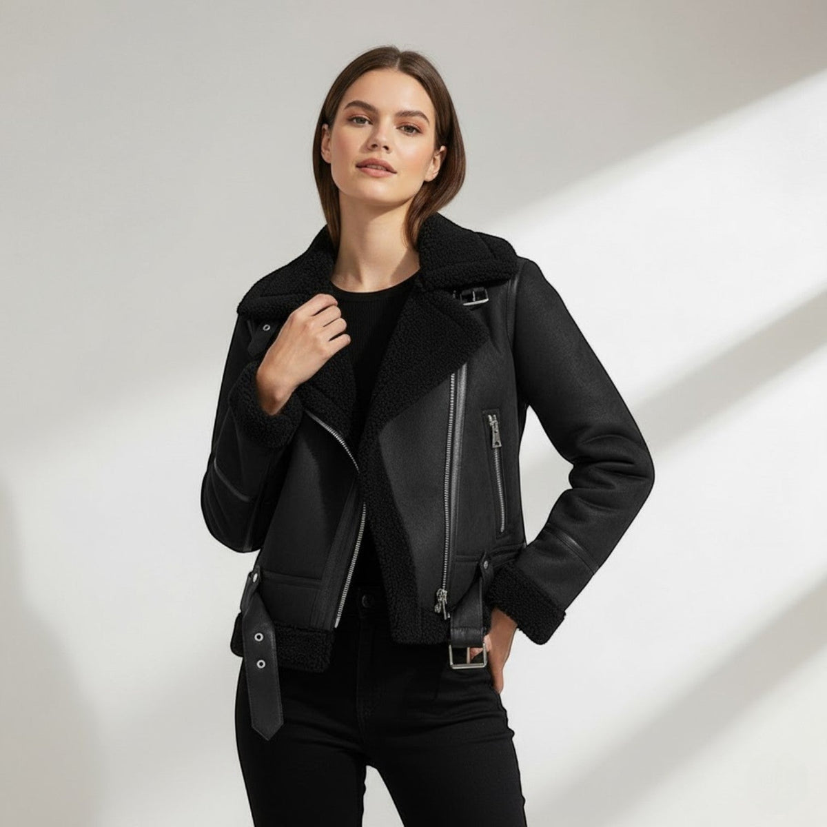 Women's Suede Jacket – Structured Lapel Collar