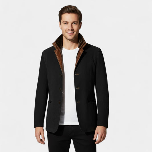 Men's Suede Jacket – Leather-Trim Collar