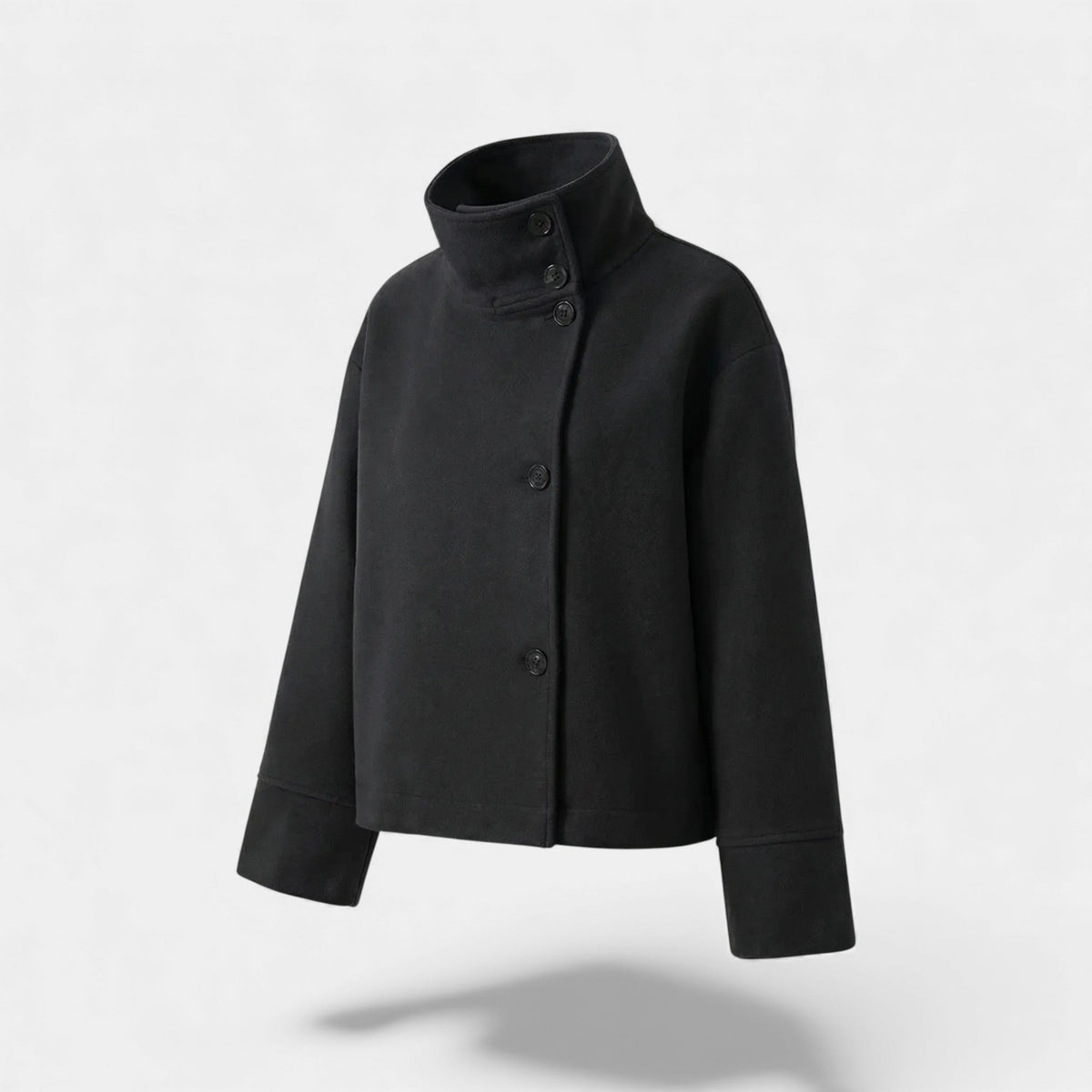 Women's Funnel-Neck Wool-Blend Coat – Relaxed Single-Breasted