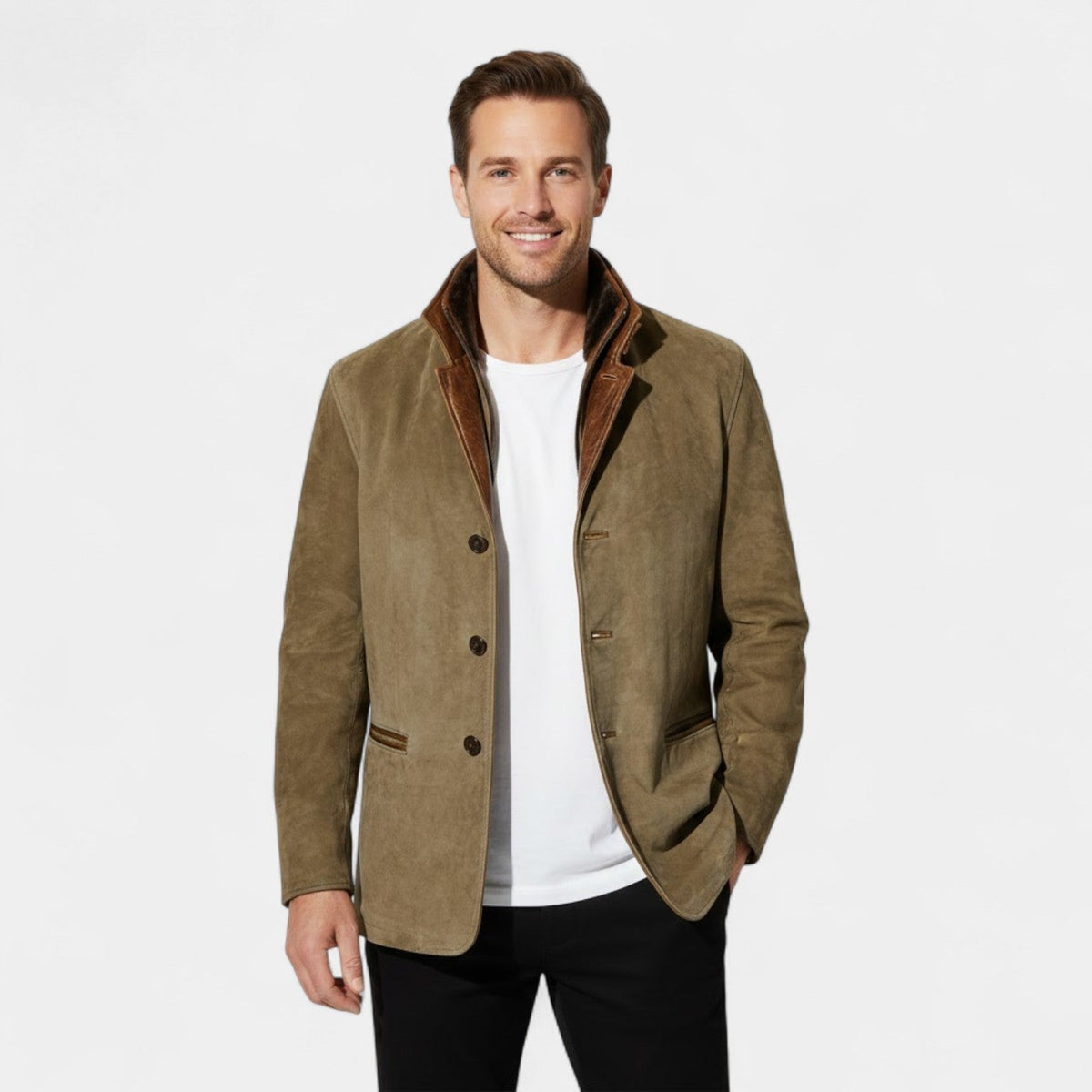 Men's Suede Jacket – Leather-Trim Collar