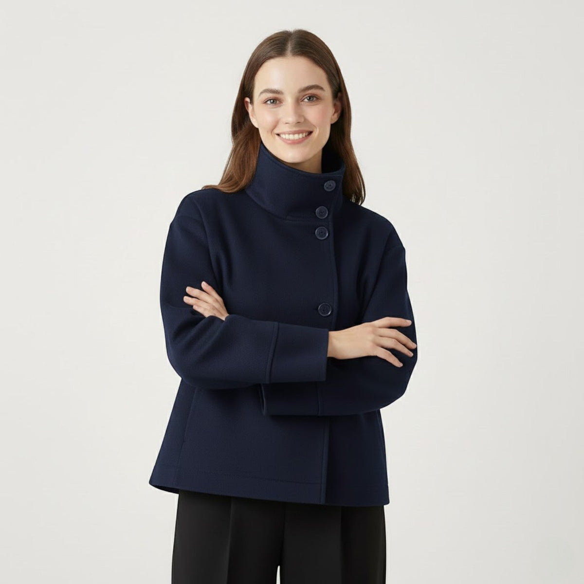 Women's Funnel-Neck Wool-Blend Coat – Relaxed Single-Breasted