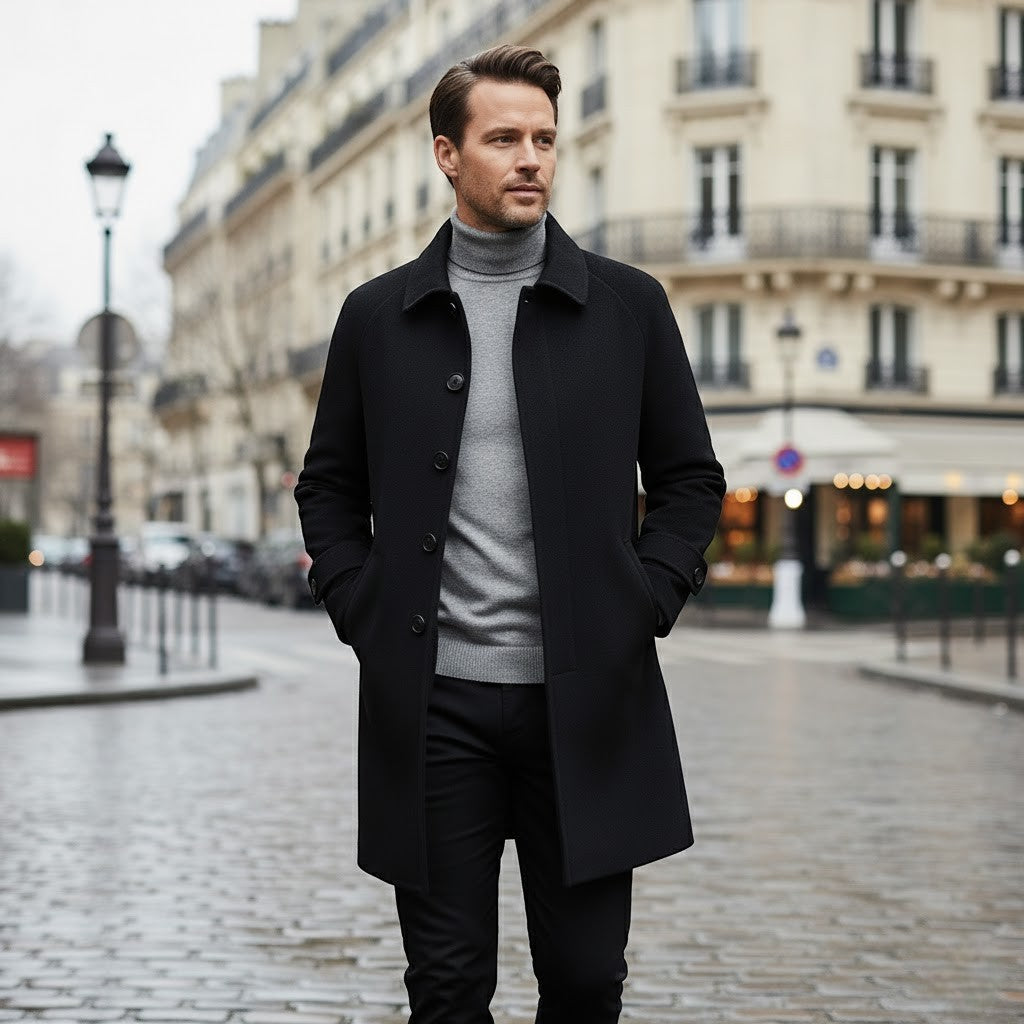 Men's Reversible Cashmere Coat – Single-Breasted Mid-Length