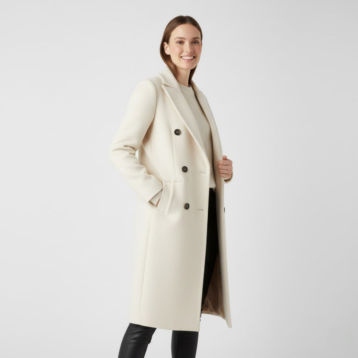 Women's Double-Breasted Wool-Blend Coat – Wide Notched Lapels