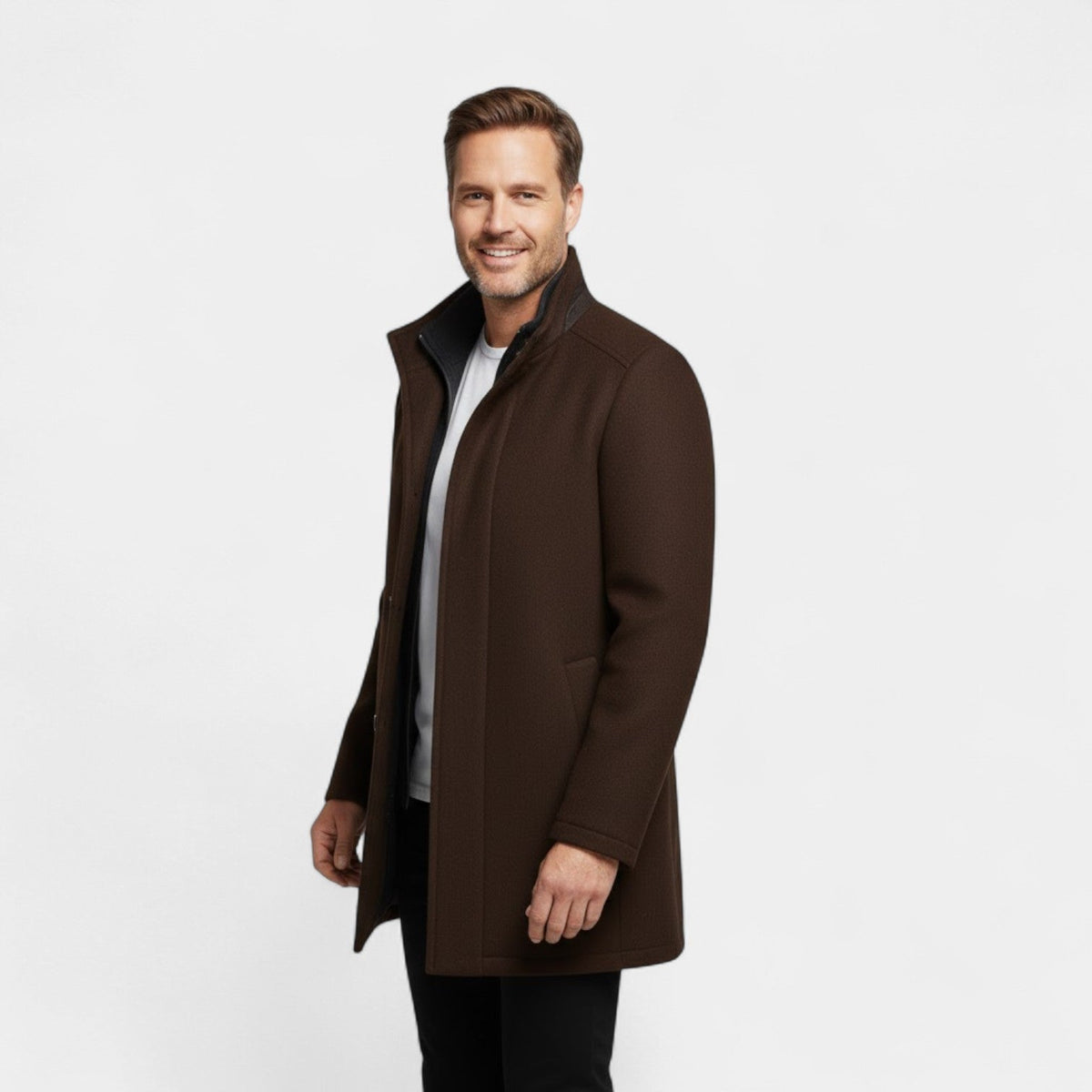 Men's Wool Coat – Double Collar Mid-Length