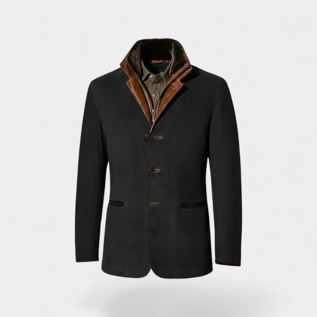 Men's Suede Jacket – Leather-Trim Collar