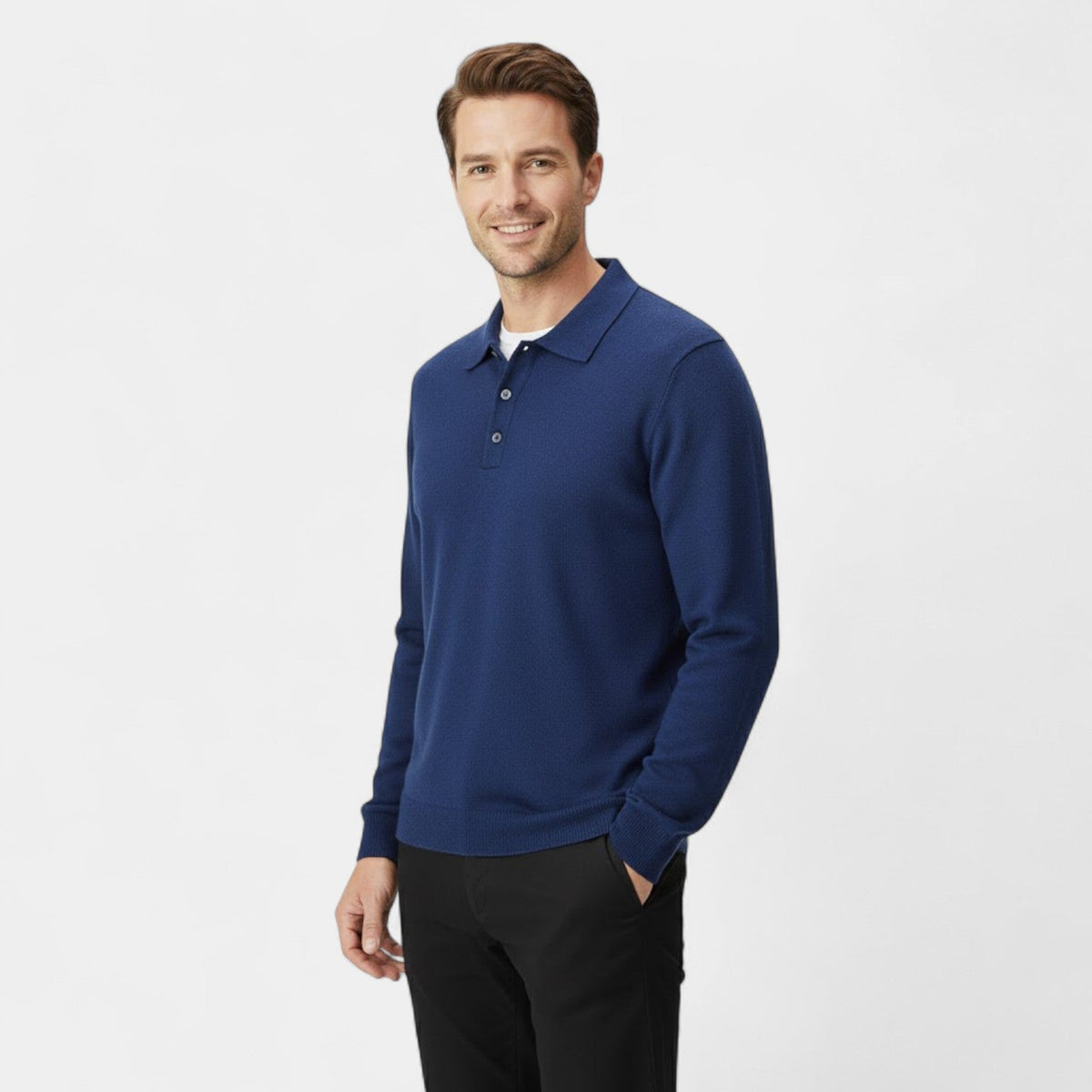 Men's Long-Sleeve Cashmere Polo – Clean Tailored Fit