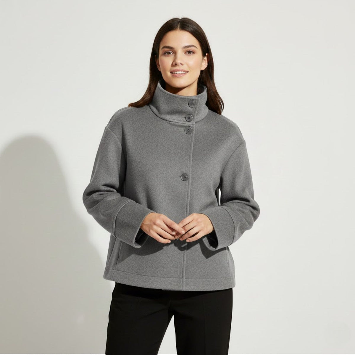 Women's Funnel-Neck Wool-Blend Coat – Relaxed Single-Breasted