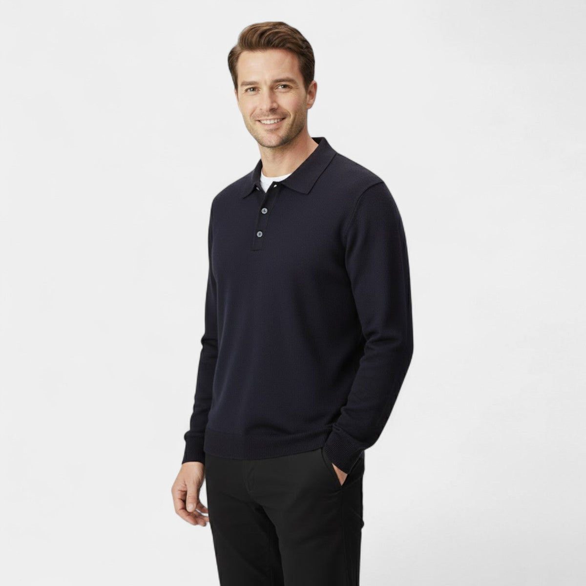 Men's Long-Sleeve Cashmere Polo – Clean Tailored Fit