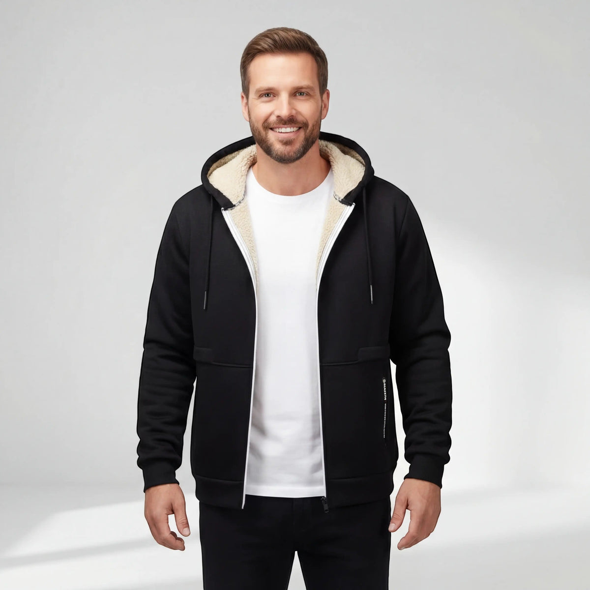 Men's Sherpa-Lined Hooded Cardigan – Full-Zip Relaxed Fit