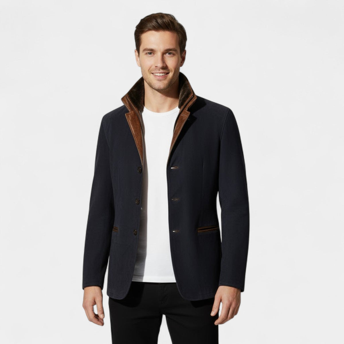 Men's Suede Jacket – Leather-Trim Collar