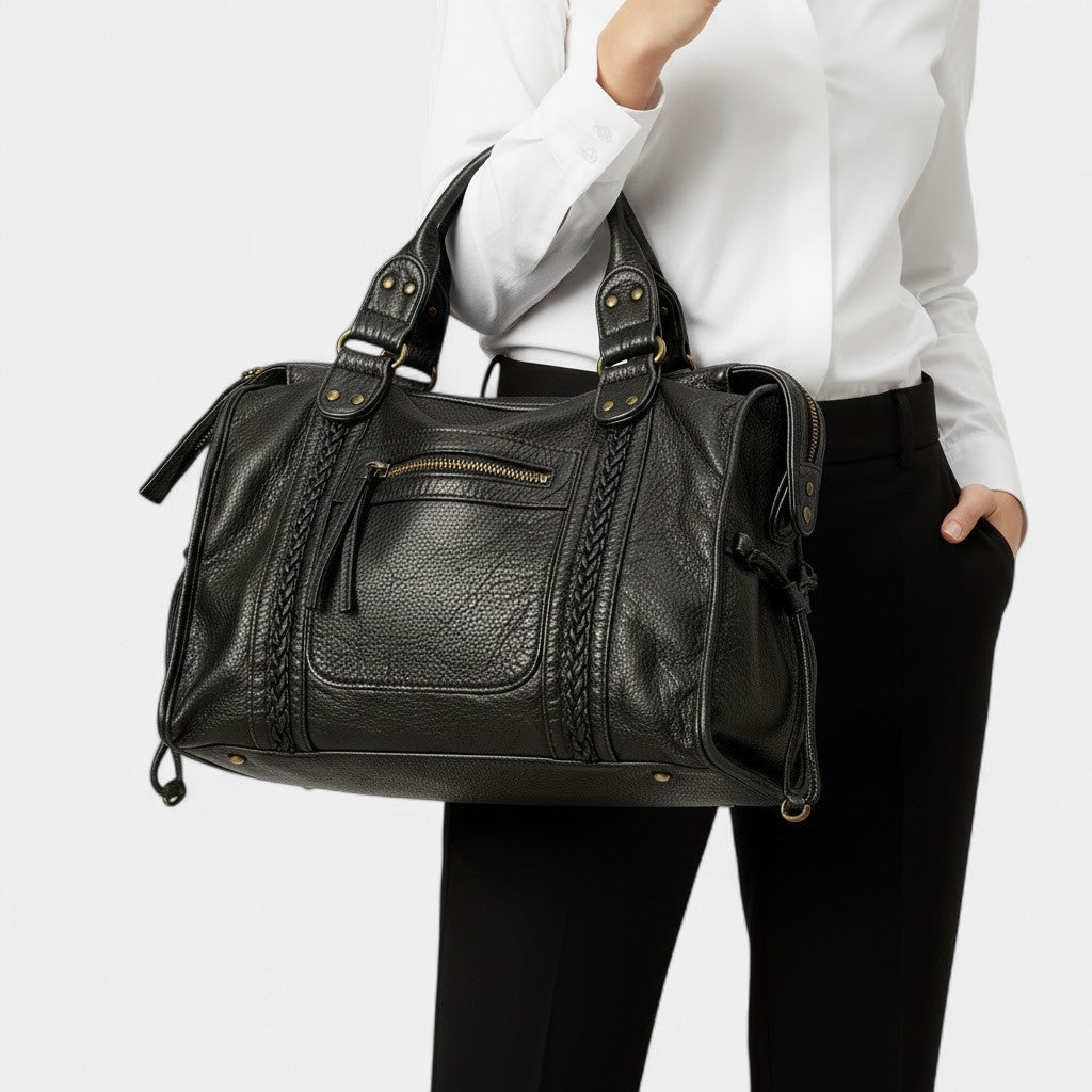 Women's Leather Handbag – Braided Structured Shape