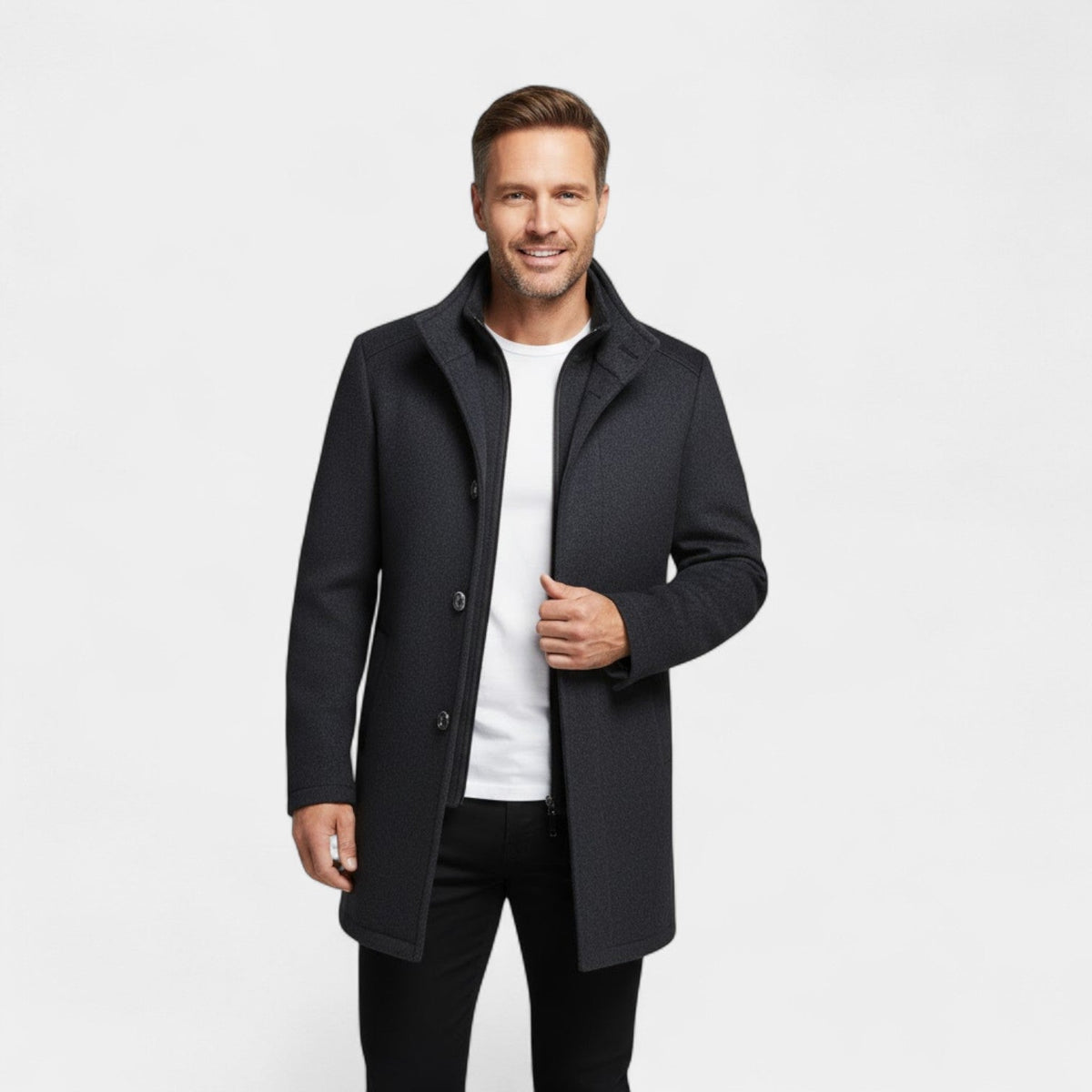 Men's Wool Coat – Double Collar Mid-Length
