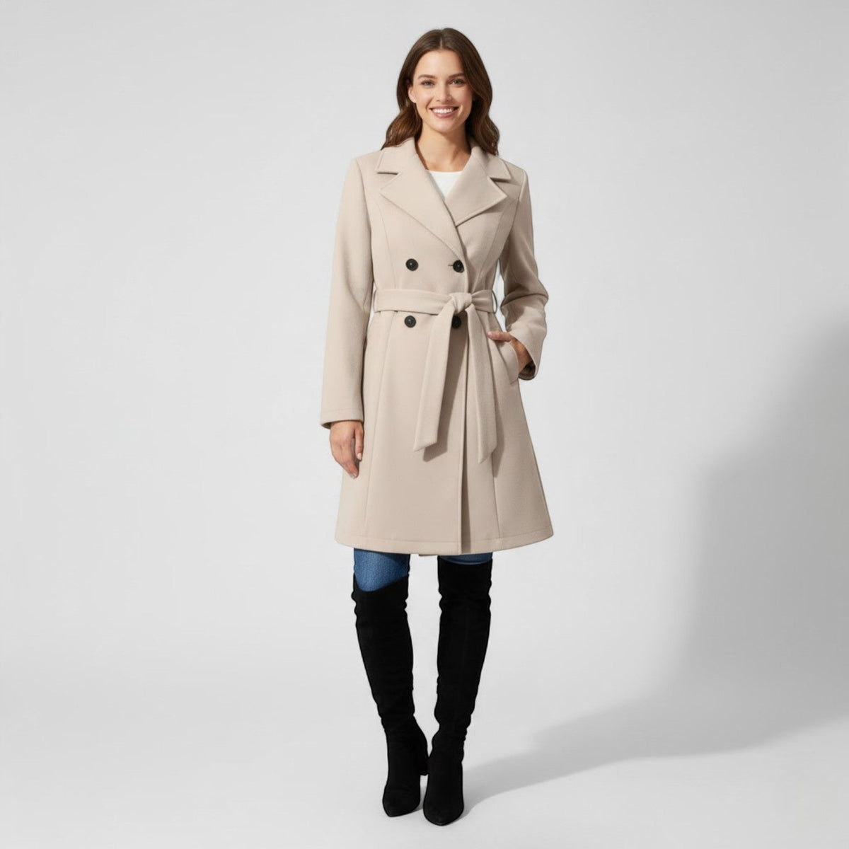 Women's Fitted Wool-Blend Coat – Lace-Up Back Longline