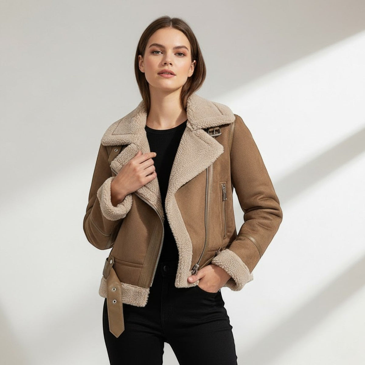 Women's Suede Jacket – Structured Lapel Collar
