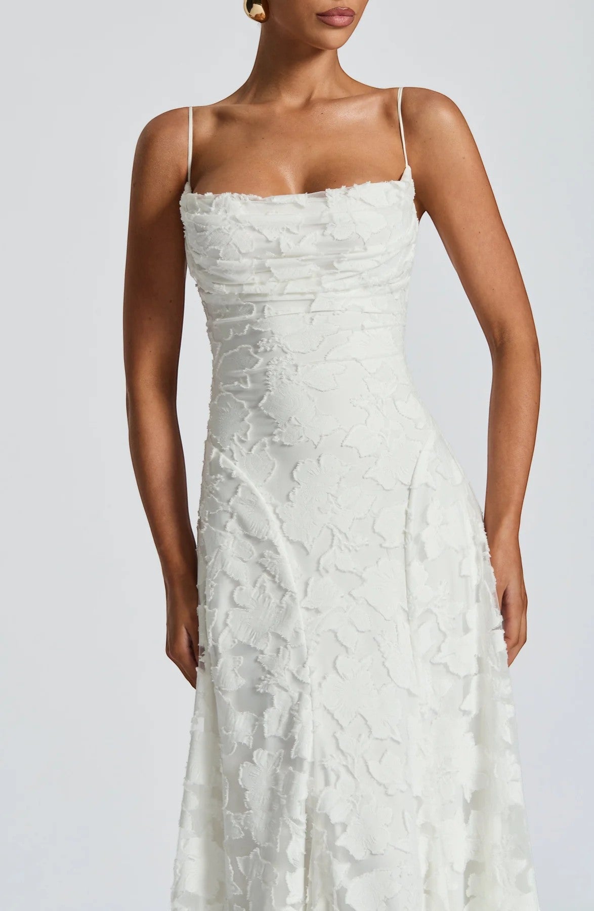 Women's Lace-Up Back Maxi Dress – Fitted Textured Lace