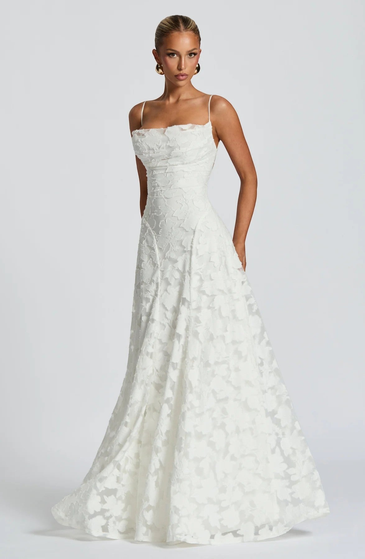 Women's Lace-Up Back Maxi Dress – Fitted Textured Lace