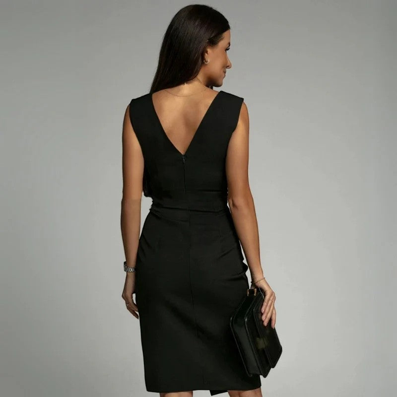 Women's Sleeveless Midi Dress – Fitted V-Neck